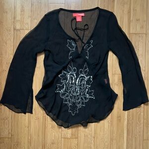 Calvin Klein Black Sheer Top with Embellishments